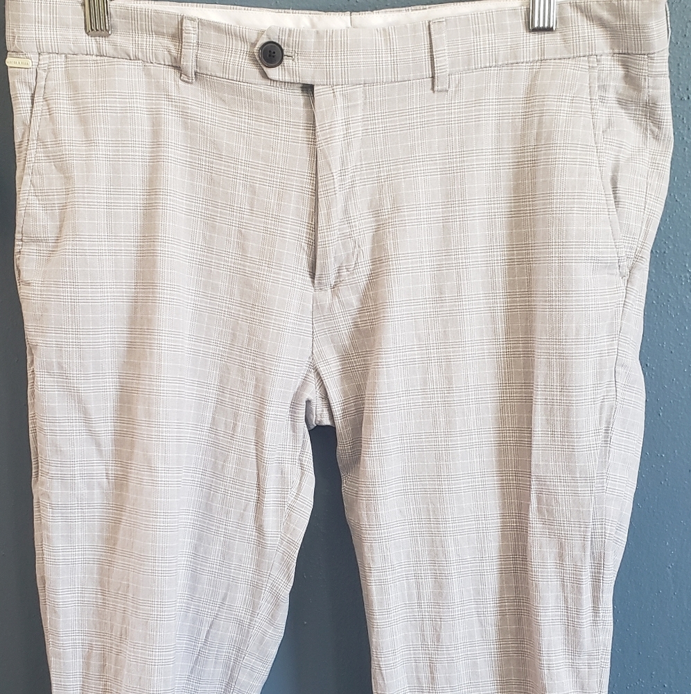 SCOTCH & SODA Cream Grey Trouser Pants Houndstooth Pockets Cotton Sz W34 L32 EUC